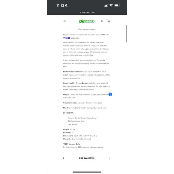 Yonanas Classic Vegan Non-Dairy Frozen Fruit Soft-Serve Dessert Maker - Picture 4 of 4
